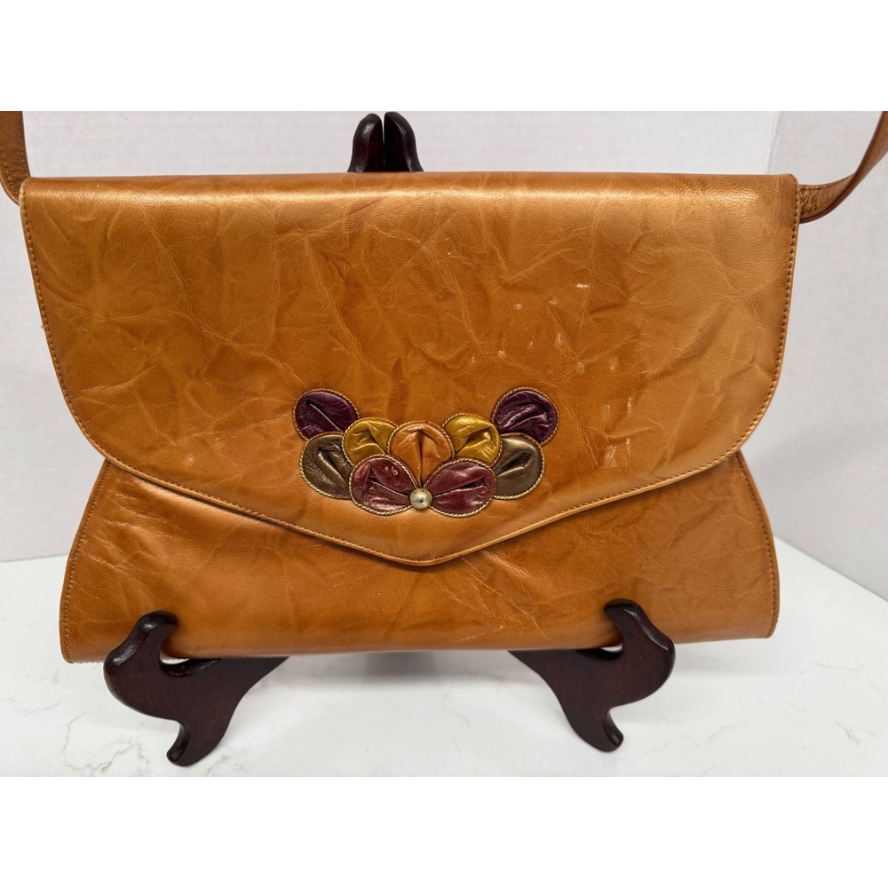 Vintage Brian Jeffrey Metallic Bronze Leather Applique Clutch Bag Spain Boho 70s